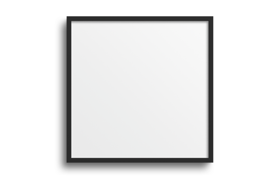 Black square picture frame mockup isolated on a transparent background png
