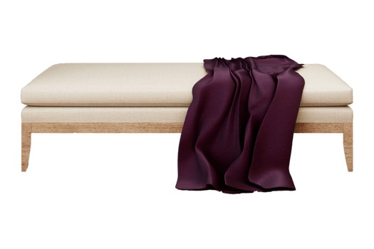 Beige bench with a purple blanket isolated on a transparent background png