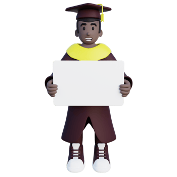 3d illustration of graduated student holding message banner png
