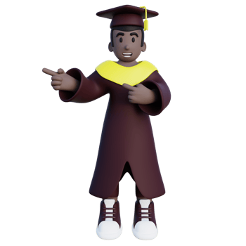3d illustration of graduated student pointing to the left png