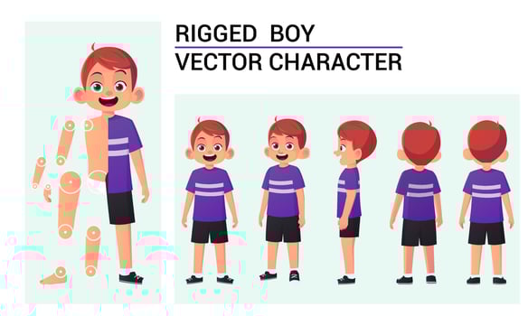 Cartoon Boy Character Set For Rigging and Animation Vector Illustration