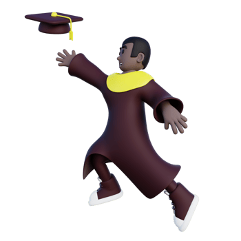 3d illustration of college student jump chasing mortarboard png