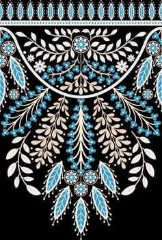 Ethnic Seamless borders and flower ornament, motif draws working illustration flowers and  ornament motif India design elements Neckline pattern or, repeat the floral texture vector