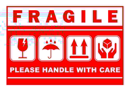 red sticker fragile handle with care printable sign symbol for delivery package simple minimalist vector