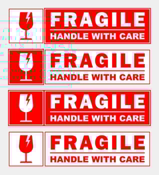 sticker fragile handle with care red and white printable sign symbol for delivery package simple vector