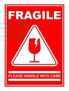 red sticker fragile handle with care printable sign symbol for delivery package simple design vector
