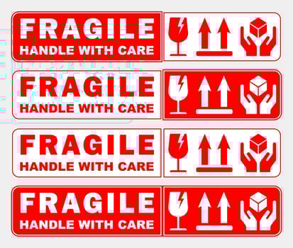 set bundle sticker fragile handle with care red and white printable sign symbol for delivery package vector