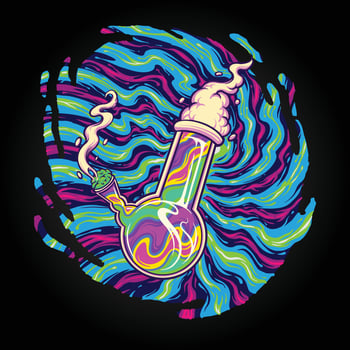 Psychedelic trippy glass bong smoking weed logo illustrations vector