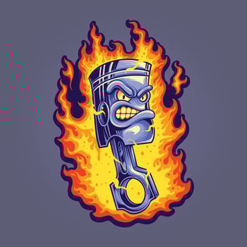 Scary angry flame piston racing logo cartoon illustrations vector