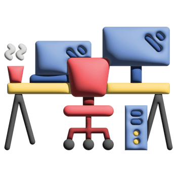 3D illusration work space in work from home set png