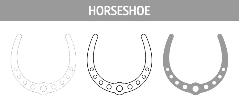 Horseshoe tracing and coloring worksheet for kids vector