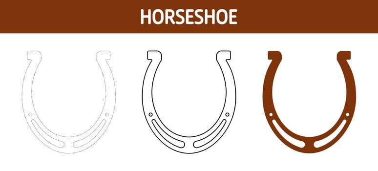 Horseshoe tracing and coloring worksheet for kids vector