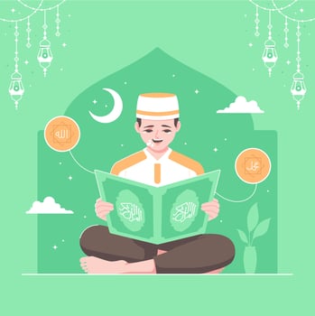 reading al quran islamic illustration background vector
