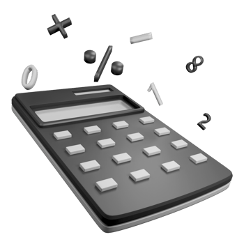 3D render black calculator icon isolated on transparent background png