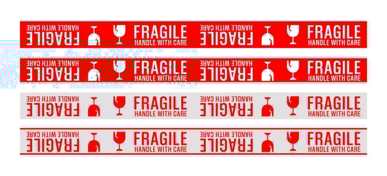 Fragile sign sticker. Handle with care sticker tape for shipping or logistics delivery. Fragile label vector illustration