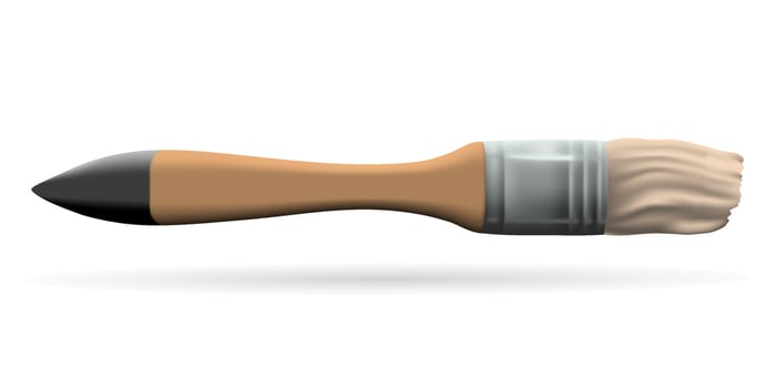 Vector illustration of painter tools. Realistic paint brush. 3D illustration of decoration equipment or artistic workers elements