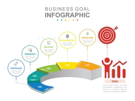 Infographic business template. 6 Steps Modern Target diagram with staircase. Concept presentation. vector