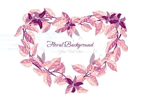 pink floral leaves with heart shape ornament vector
