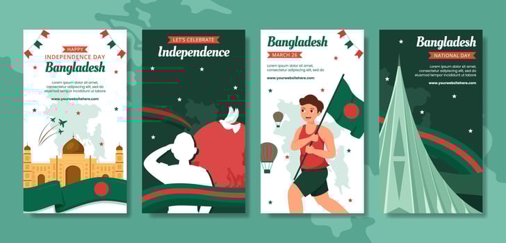 Happy Independence Bangladesh Day Social Media Stories Flat Cartoon Hand Drawn Templates Illustration vector