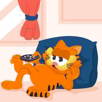 Orange Tabby Persian Cat Holding TV Remote vector