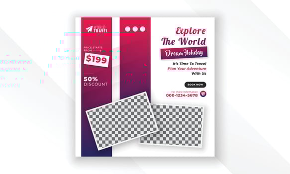 Explore the world modern creative travel social media post web banner square flyer design template vector
