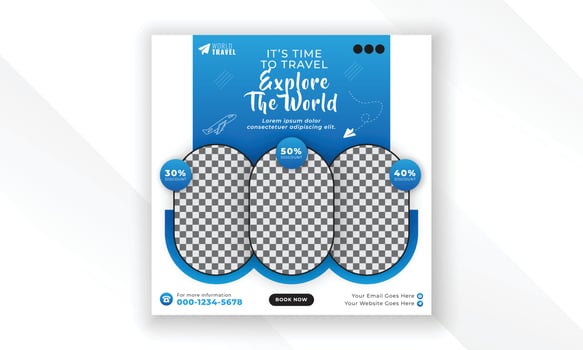 Explore the world modern creative travel social media post web banner square flyer design template vector