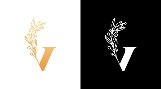 Letter V and flower elegant logo design initial vector monogram icon style template