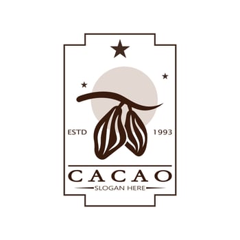 cocoa logo,cocoa bean,cocoa tree,cocoa branches and leaves,chocolate mix on white background,vintage,modern,simple,minimalist icon illustration template design vector