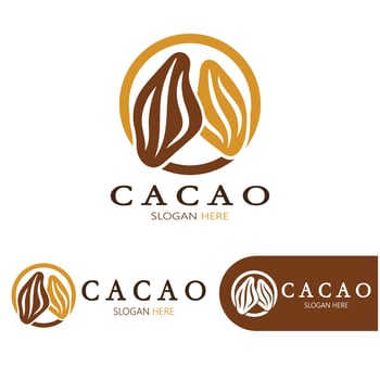 cocoa logo,cocoa bean,cocoa tree,cocoa branches and leaves,chocolate mix on white background,vintage,modern,simple,minimalist icon illustration template design vector