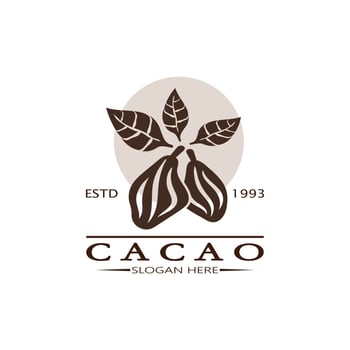 cocoa logo,cocoa bean,cocoa tree,cocoa branches and leaves,chocolate mix on white background,vintage,modern,simple,minimalist icon illustration template design vector