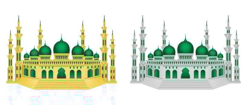 Mosque building Islamic ornament vector for background, banner, poster, cover design, social media feed, stories.  Ramadan Kareem and eid mubarak concept