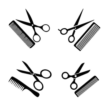 Comb and scissors icon. Scissors hairbrush vector illustration, Hair combs and scissors set isolated on a white background. Barber icon,vector best flat icon.