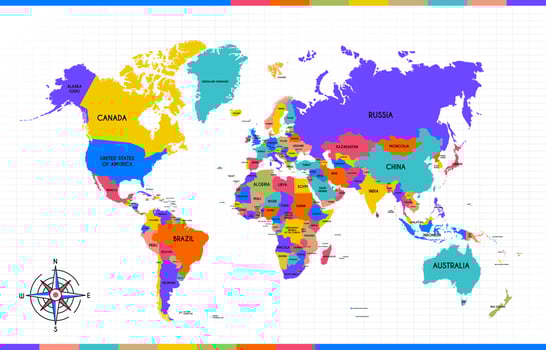 Colorful World Map with Countries Name vector