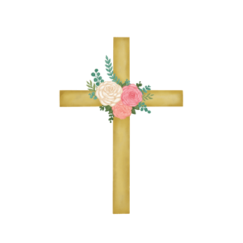 Watercolor Easter Cross with flowers png