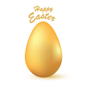 Realistic golden Easter egg card. For postcard, card, invitation, poster, banner template lettering typography. Seasons Greetings. Vector illustration