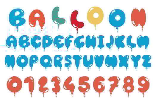 Colorful Capital Letters and numbers alphabet balloon design vector and illustration