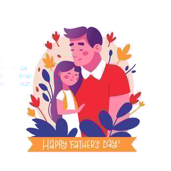 Happy father's day greeting card design. Inscription Best daddy ever. Vector flat hand drawn illustrations with father and girl child with floral decor.