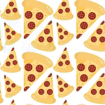 Pizza seamless pattern in cartoon style pepperoni. Fast food wrapping texture. vector