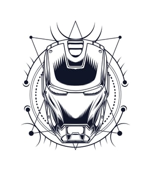 Head of robotic vector artwork in black and white color