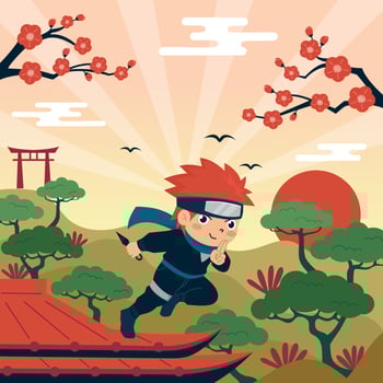 Ninja Boy Running on the Roof vector