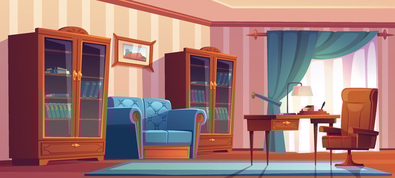 Vintage home office interior with wooden furniture vector