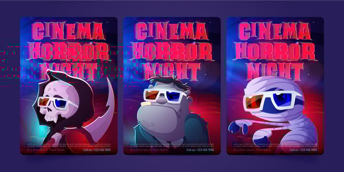Night horror movies flyers with funny monsters vector