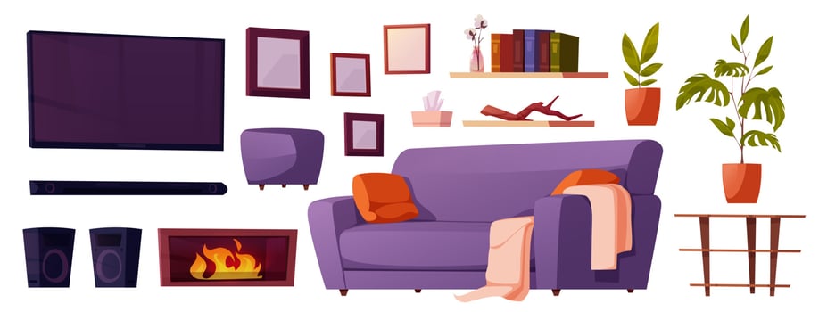 Living room interior furniture set of tv and sofa vector