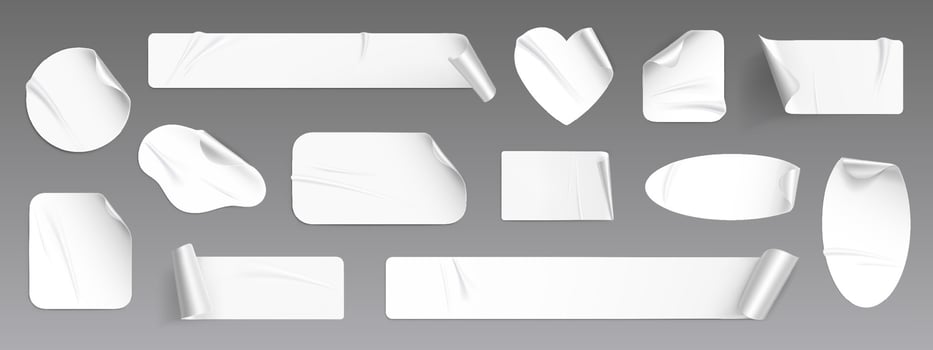 White peel off realistic paper sticker, isolated vector
