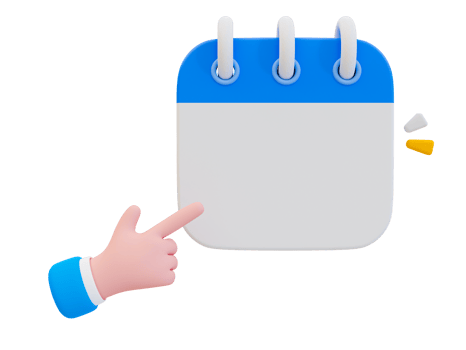 3d minimal calendar template. Scheldule reminder concept. Cartoon hand pointing to blank page calendar. 3d illustration. png