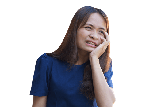 Asian woman with toothache presses her hand to her face png