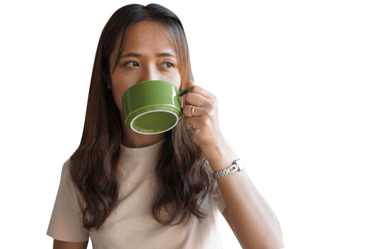 Asian woman drinking coffee png