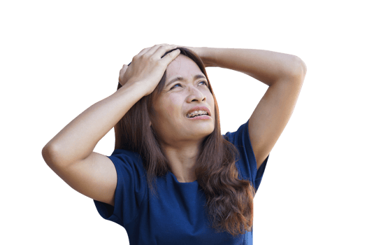 Asian women suffer from work stress. Put your hand on your head png
