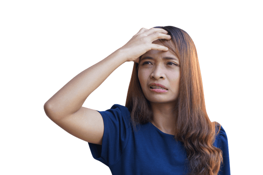 Asian women suffer from work stress. Put your hand on your head png