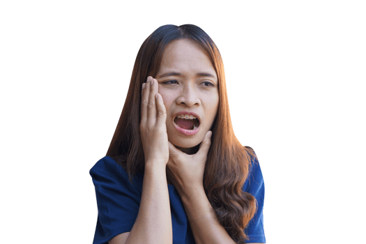 Asian woman with toothache presses her hand to her face png